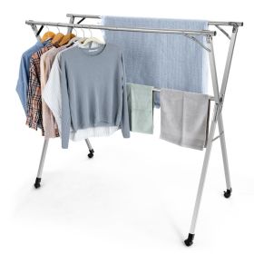 Foldable Steel Clothes Drying Rack with 4 Universal Wheels for Laundry