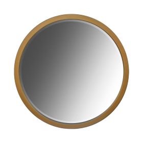 32 Inch Round Wooden Frame Floating Wall Beveled Mirror, Brown