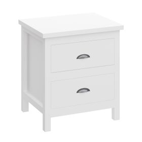 Yes4wood Versatile White 2-Drawers Nightstand, Bedside Table, End Table for Living Room Bedroom, Assembled with Sturdy Solid Wood