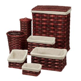 7-Piece Wicker Laundry Hamper and Bath Combo Set, Chocolate Brown