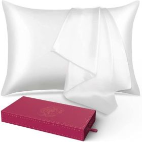 Lacette Silk Pillowcase 2 Pack for Hair and Skin, 100% Mulberry Silk, Double-Sided Silk Pillow Cases with Hidden Zipper (white, King size 20" x 36")