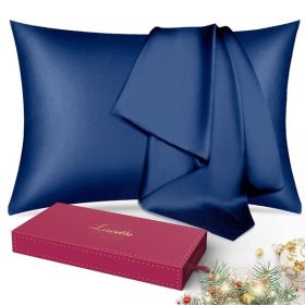 Lacette Silk Pillowcase 1 Pack for Hair and Skin, Mulberry Silk, Double-Sided Silk Pillow Cases with Hidden Zipper (Navy Blue, King 20" x 36")