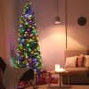 7.5ft Pencil Shape Automatic Tree Structure PVC Material 1090 Round Heads 350 Lights Warm Color With Colorful 10 Modes, Christmas Tree Green