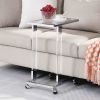 W82153573 Chrome Glass Side Table, Acrylic End Table, Glass Top C Shape Square Table with Metal Base for Living Room, Bedroom, Balcony Home and Office