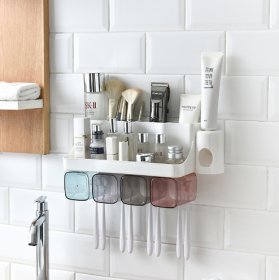 Toothbrush Holder Bathroom Shelving Perforation-free Suction Wall Bathroom Toiletry Set (Option: Shelf-Automatic for a family of four)