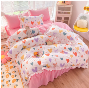 Cotton 100 Princess Wind Quilt Cover Cartoon Student Dormitory Bed (Option: Full of joy-1.5m bed sheet set of four)