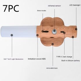 Rechargeable Wood Grain Infrared Sensor Lamp Smart Home Magnetic Induction Wall Lamp (Option: 2.5W 7PC-White Light)