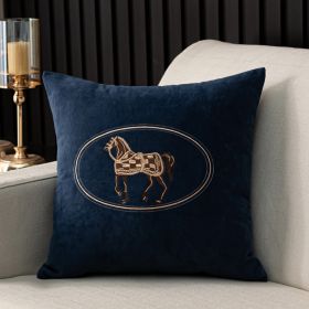 Hand-embroidered Cushion Cover Horse Pattern Pillowcase (Option: Dark blue-45x45cm)