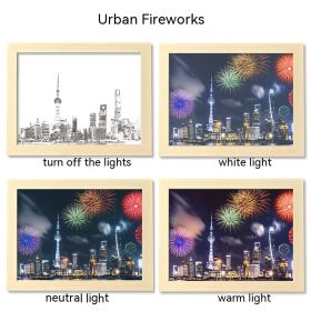 LED Luminous USB Interface Picture Frame Decorative Painting Bedroom Bedside Small Night Lamp Decoration (Option: City Fireworks-23x32cm)