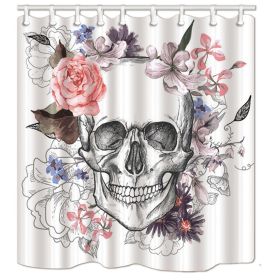 Skull Pattern Bathroom Curtain Digital Printing Polyester Partition Shower (Option: White-90x180cm)