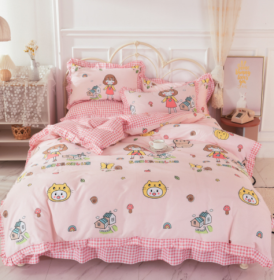 Cotton 100 Princess Wind Quilt Cover Cartoon Student Dormitory Bed (Option: Girl hut-1.2m bed sheet threepiece set)