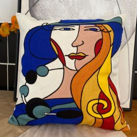 Embroidered Cushion Against Color Three-dimensional Throw Picasso Abstract Pillowcase (Option: Blue cap-45x45cm-Pillowcase)