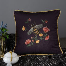 Living Room Sofa Retro Tassel Backrest Cushion Pillow Waist Pillow With Core (Option: Bee purple-Pillow core-Heavy rope)