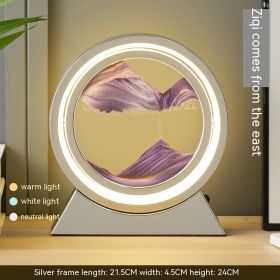 Quicksand Painting Hourglass Decoration Small Night Lamp Atmosphere Gift (Option: Rechargeable-Silver Frame Purple Sand)