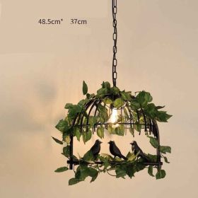 Walnut Chandelier Iron Bar Plant Bird Restaurant (Option: Retro rust color-220V-1head 3birds green plant)