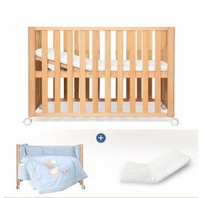 Beech Solid Wood Splicing Movable Multi-functional Crib (Option: Native beech-Mattress bed products 9pieces)