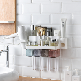 Toothbrush Holder Bathroom Shelving Perforation-free Suction Wall Bathroom Toiletry Set (Option: Shelf blower-Four port bracket)