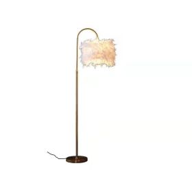 LED White Feather Gold Decorative Curved Floor Lamp (Option: Gold-Tricolor light source-US)