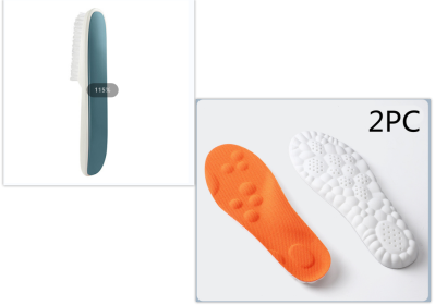 Boys And Girls' Sports Insoles And Long Handle Decontamination And Cleaning Shoe Brush (Option: Shoe brush and orange insoles-45 to 46)