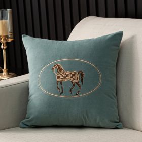 Hand-embroidered Cushion Cover Horse Pattern Pillowcase (Option: Light Blue-45x45cm)