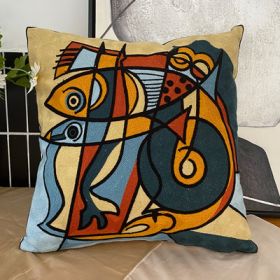 Embroidered Cushion Against Color Three-dimensional Throw Picasso Abstract Pillowcase (Option: Fish-45x45cm-Pillowcase core)