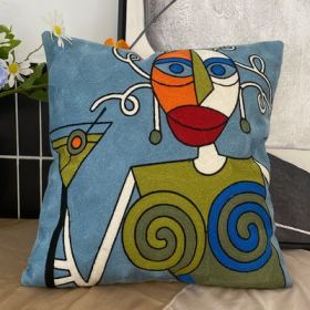 Embroidered Cushion Against Color Three-dimensional Throw Picasso Abstract Pillowcase (Option: Blue with red lips-45x45cm-Pillowcase)