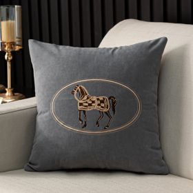 Hand-embroidered Cushion Cover Horse Pattern Pillowcase (Option: Grey-45X45CM)