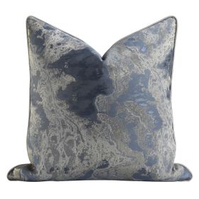 Chinese Ink Painting Cushion Pillow Blue Gray Jacquard Pillowcase (Option: Royal Blue Silver-Pillow-30x50cm)