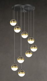 Nordic Luxury Luxury Villa Duplex Staircase Chandelier (Option: Black tricolor dimming-9heads)