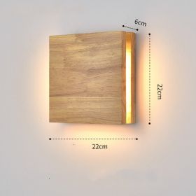 Solid Wood Wall Lamp Bedside Porch Hallway Balcony New Chinese Style (Option: Wood color-Square 22CM 9W-Three color dimming)