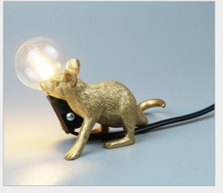 Resin Animal Mini Mouse Decorative Lamp (Option: EU Without Light Source-Golden Lying Mouse)