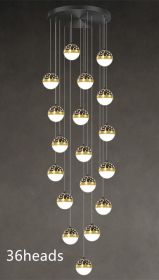 Nordic Luxury Luxury Villa Duplex Staircase Chandelier (Option: Black tricolor dimming-36heads)