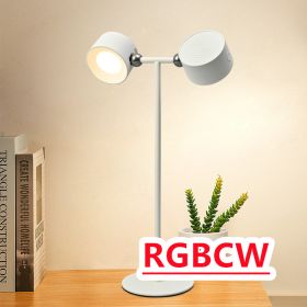 Magnetic Touchable LED USB Rechargeable Table Lamp 360 Rotate Cordless Remote Control Desk Lights Home Bedroom Wall Night Lamp (size: White-Double Head Lamp-RGBCW)