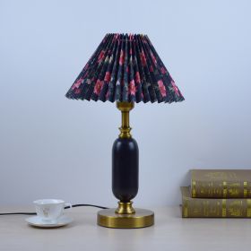 Warm Chinese Style Ceramic Wedding Master Bedroom Decorative Lamp (Option: Black printed pleats-button switch-US)