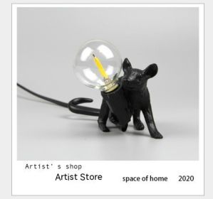 Resin Animal Mini Mouse Decorative Lamp (Option: With Light Source-Black Lying Mouse)