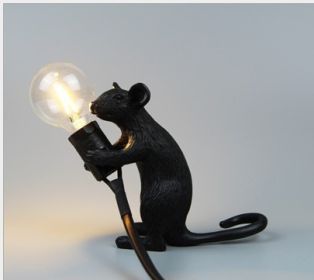 Resin Animal Mini Mouse Decorative Lamp (Option: With Light Source-Black Sitting Mouse)