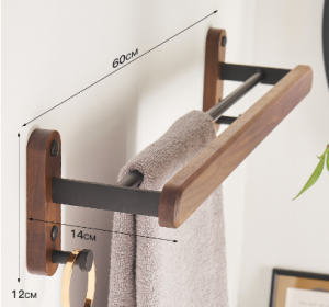 Solid Wood Towel Rack Perforation-free Bathroom Shelving (Option: Double deck towel rack new)