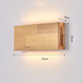 Solid Wood Wall Lamp Bedside Porch Hallway Balcony New Chinese Style (Option: Wood color-Rectangular 35x15CM 12W-Three color dimming)