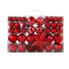 Christmas Ornaments Openwork Painted Christmas Ball Gift Box Set Christmas Tree Decoration Pendant (Color: Red)