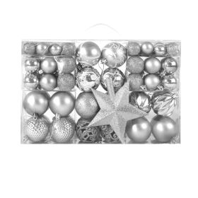 Christmas Ornaments Openwork Painted Christmas Ball Gift Box Set Christmas Tree Decoration Pendant (Color: silver)