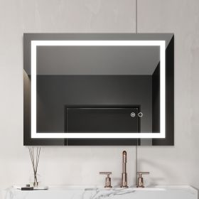 32*24 LED Lighted Bathroom Wall Mounted Mirror with High Lumen+Anti-Fog Separately Control+Dimmer Function (Color: as Pic)