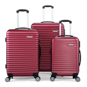 3-Piece Expandable Suitcase with Code Lock, Spinner Carry-On Luggage with 8 Wheels, 20/24/28 Inches (Color: Wine Red)