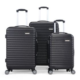 3-Piece Expandable Suitcase with Code Lock, Spinner Carry-On Luggage with 8 Wheels, 20/24/28 Inches (Color: Black)