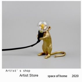 Resin Animal Mini Mouse Decorative Lamp (Option: EU Without Light Source-Golden Standing Mouse)