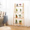 Living Room 4-Tier Bamboo Ladder Display Shelf Storage Rack Plant Flower Stand