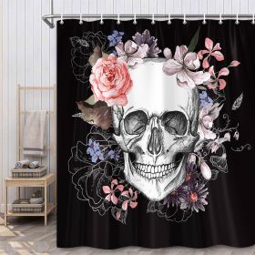 Skull Pattern Bathroom Curtain Digital Printing Polyester Partition Shower (Option: Black-180x200cm)