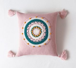 Household Tassel Knitted Pillow Cover Sofa Cushion (Option: Pink-45x45cm Without Core)