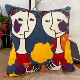 Embroidered Cushion Against Color Three-dimensional Throw Picasso Abstract Pillowcase (Option: Me in the mirror-45x45cm-Pillowcase down cotton core)