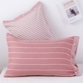 Three-layer Gauze Cotton Pillowcase European Style (Option: Horizontal Deep Pink-52x75cm)