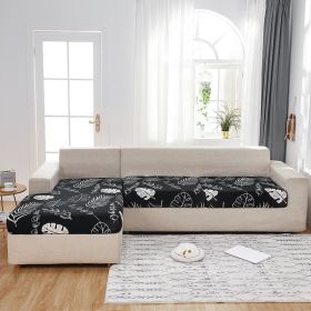 Milk Silk Printed Sofa Seat Cover Stretch Sofa Cushion Cover (Option: Black Leaf-Lengthened Double)